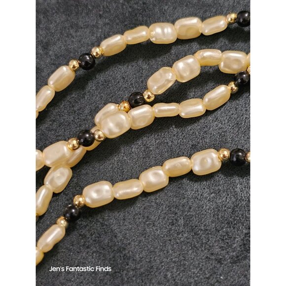 Opera Length Faux Freshwater Pearl Necklace With Black & Gold Accents 32" - Picture 9 of 9